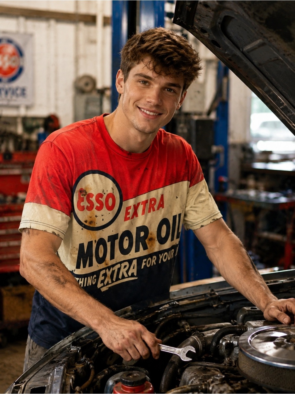 Men’s Esso Extra Motor Oil T-Shirt Looks Old Dirty But It’s New Sz M